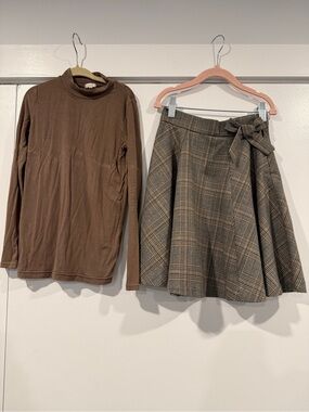Girls set shell and plaid skirt